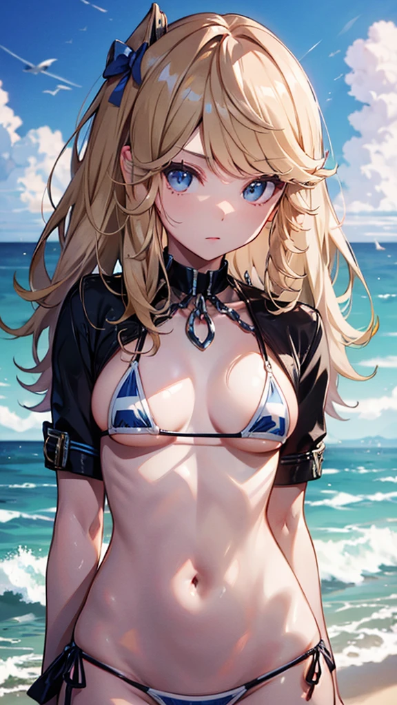 masterpiece, highest quality, ,highest quality, High resolution,   highly detailed face,、official、Ocean、Micro bikini on the edge、NSFW、