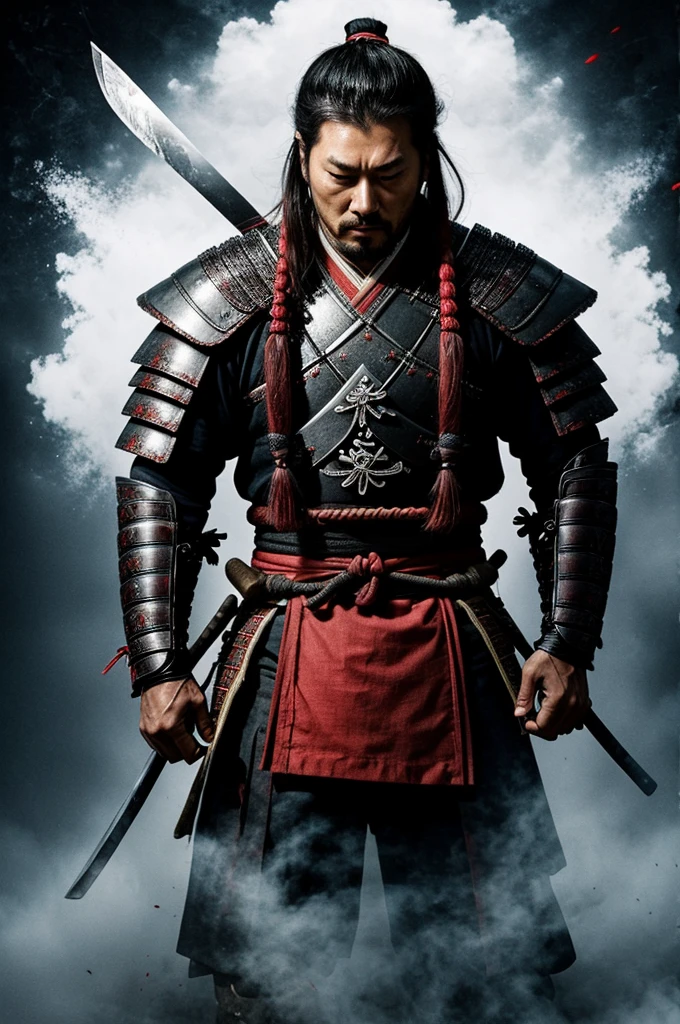 Samurai man with musk, blood shed and sorrow