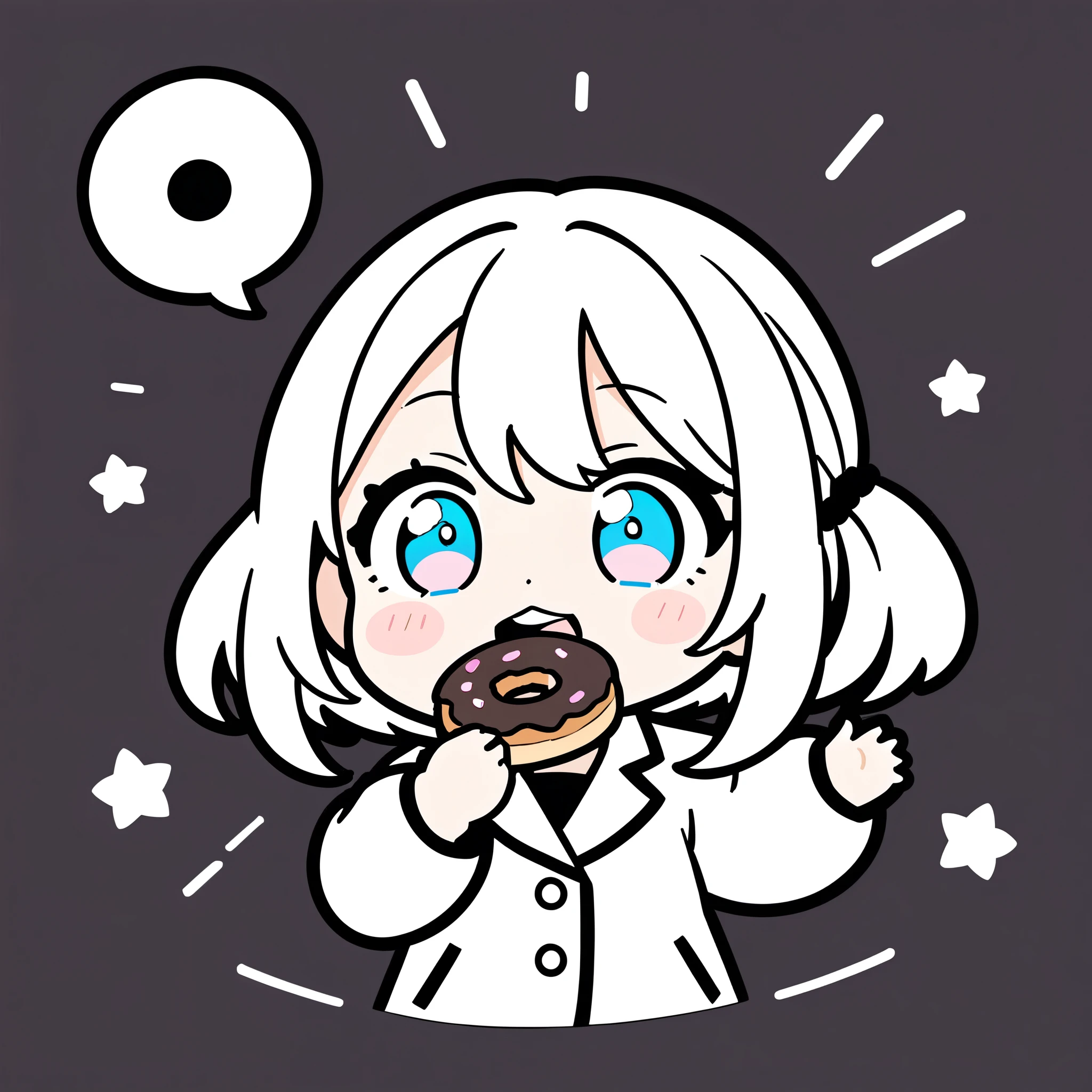 ((Simple Bold Line Drawing)),Expression, cute expression, a chibi *********** is eating a doughnut, her eyes are shining, very happy