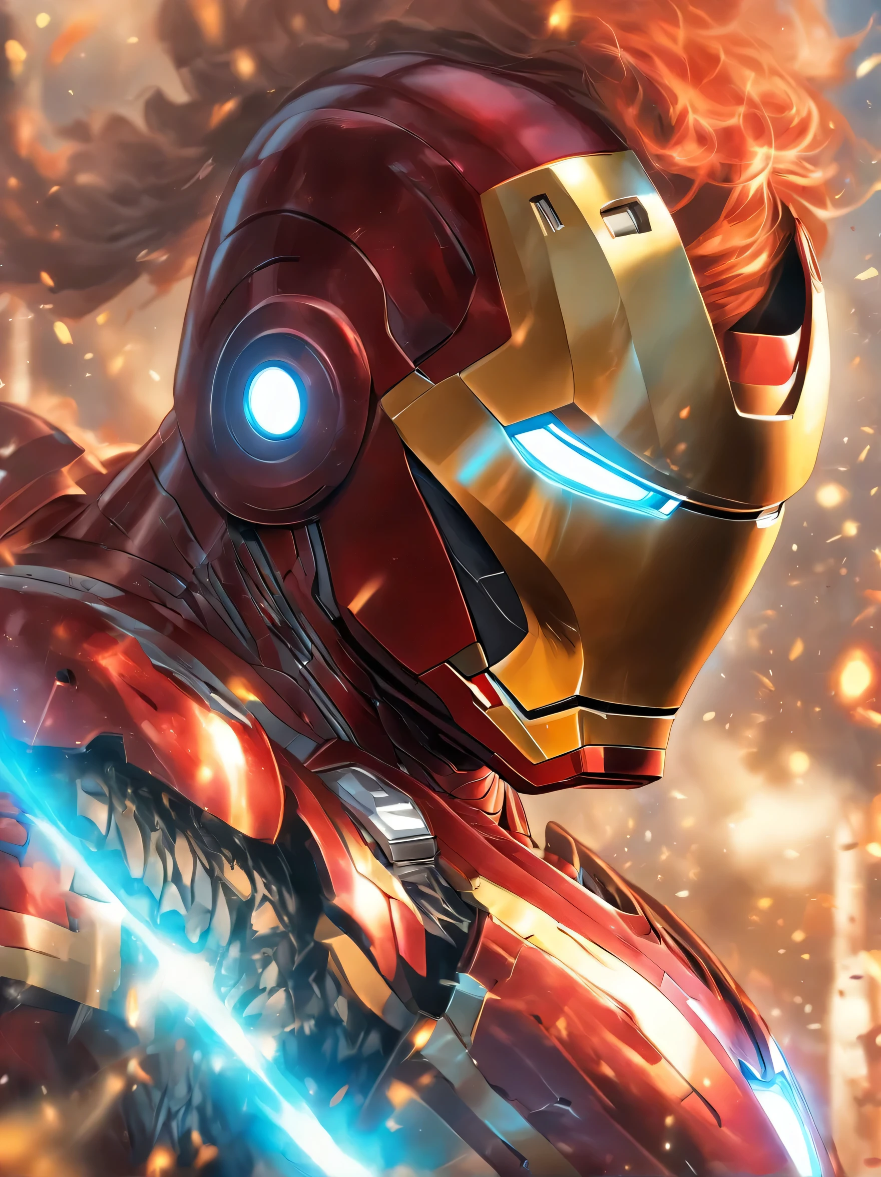 inspired by Iron Man,Akira Mikuni Shima,Riding a war horse,ride horse,Horse armor,With a spear in his hand,longspear,Red show spear,Armour,Flying,Exudes a powerful aura ,2k, best qualtiy,Masterpiece, Super detail, High details,Well-made beard,,(High- sharpness,ultra - detailed), tmasterpiece, solo, High detail, (A high resolution, ultra - detailed), Cinematic lighting, Motion blur, Ray tracing, reflective light, (Close-up), Masterpiece, Best quality, High quality, Anatomically correct, Textured skin, High details, Super detail, 1080P, hyper HD,