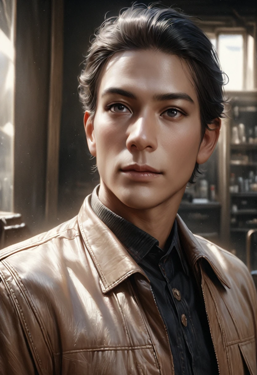 (best quality,4k,8k,highres,masterpiece:1.2),ultra-detailed,(realistic,photorealistic,photo-realistic:1.37),1guy,short hair,black hair,(black eyes),interior,detailed eyes
