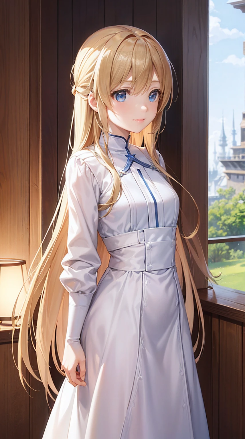 Asuna, Asuna_(star), 1人of女of子, Fantasy, High resolution, Looking_Away, Looking_To_of_~ side, original, Realistic, scenery, close, upper_body, smile, actiof上 pose,of上_bed,