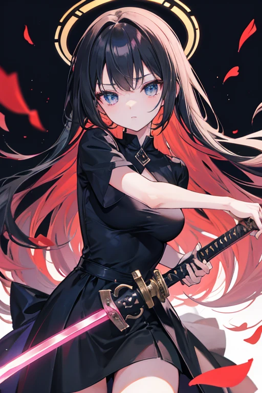 anime girl in black dress holding a sword