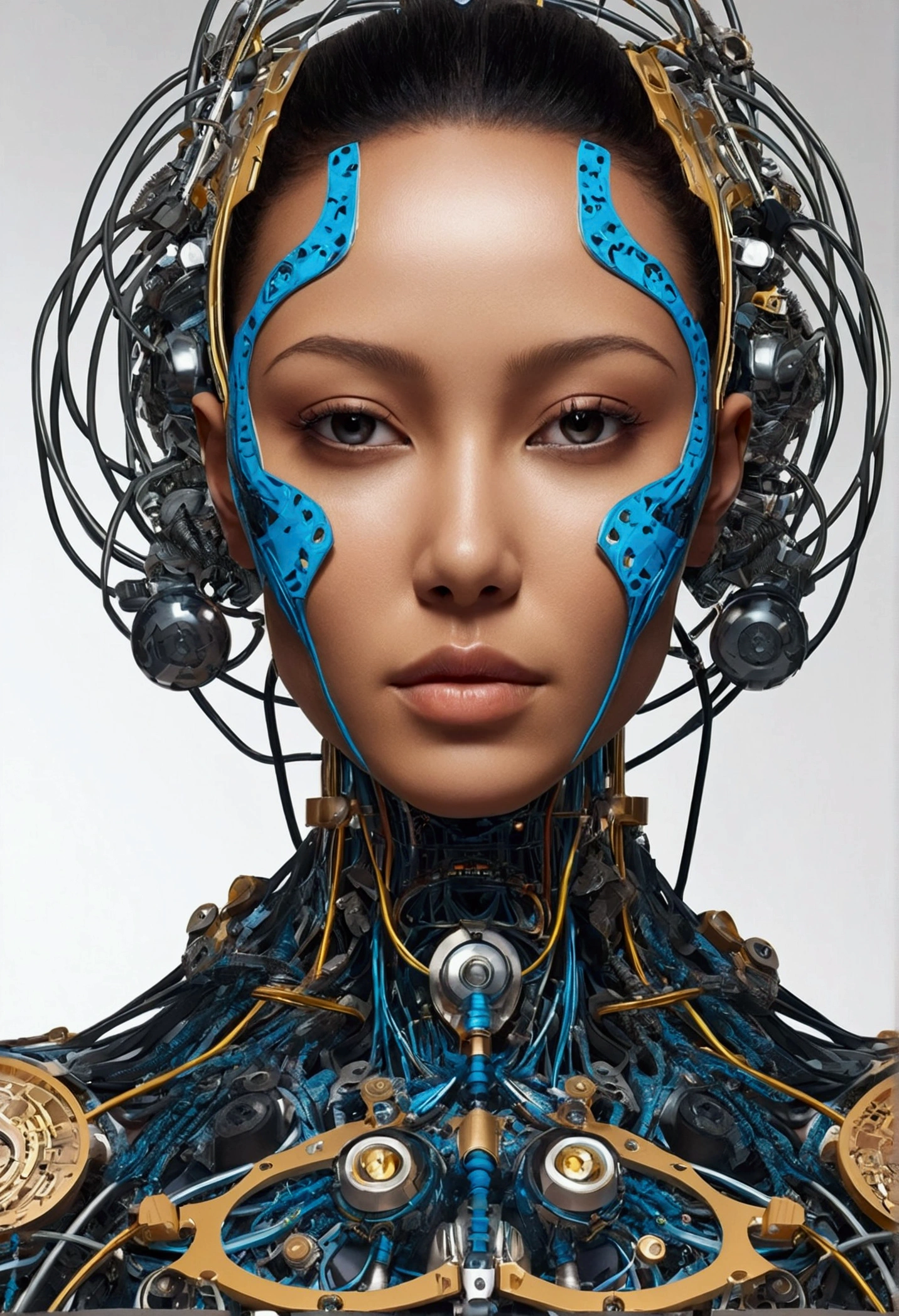 Create an abstract artwork blending anime and pop art styles, focusing on the metaphorical concept of 'machine healing.' Feature a humanoid figure with a serene expression, combining mechanical and organic elements. Include glowing mechanical WIRES connected to the mind , The artwork explores the idea of emotional and psychological healing facilitated by the synthetic or artificial—whether that be technology, societal constructs, or even self-constructed personas. It delves into the idea that healing and self-improvement can come from seemingly inanimate or artificial sources, suggesting that even the "cold" and "mechanical" can offer warmth and restoration.
Surround the figure with layers of fragmented identities using gears and digital streams. Add vibrant pop art elements like pixelated tears and emoticons to represent digital emotions.
Incorporate an abstract background that blends artificial landscapes with organic elements, using bright, contrasting colors and neon accents. The artwork should evoke a sense of comfort and introspection, highlighting the healing potential within the synthetic.