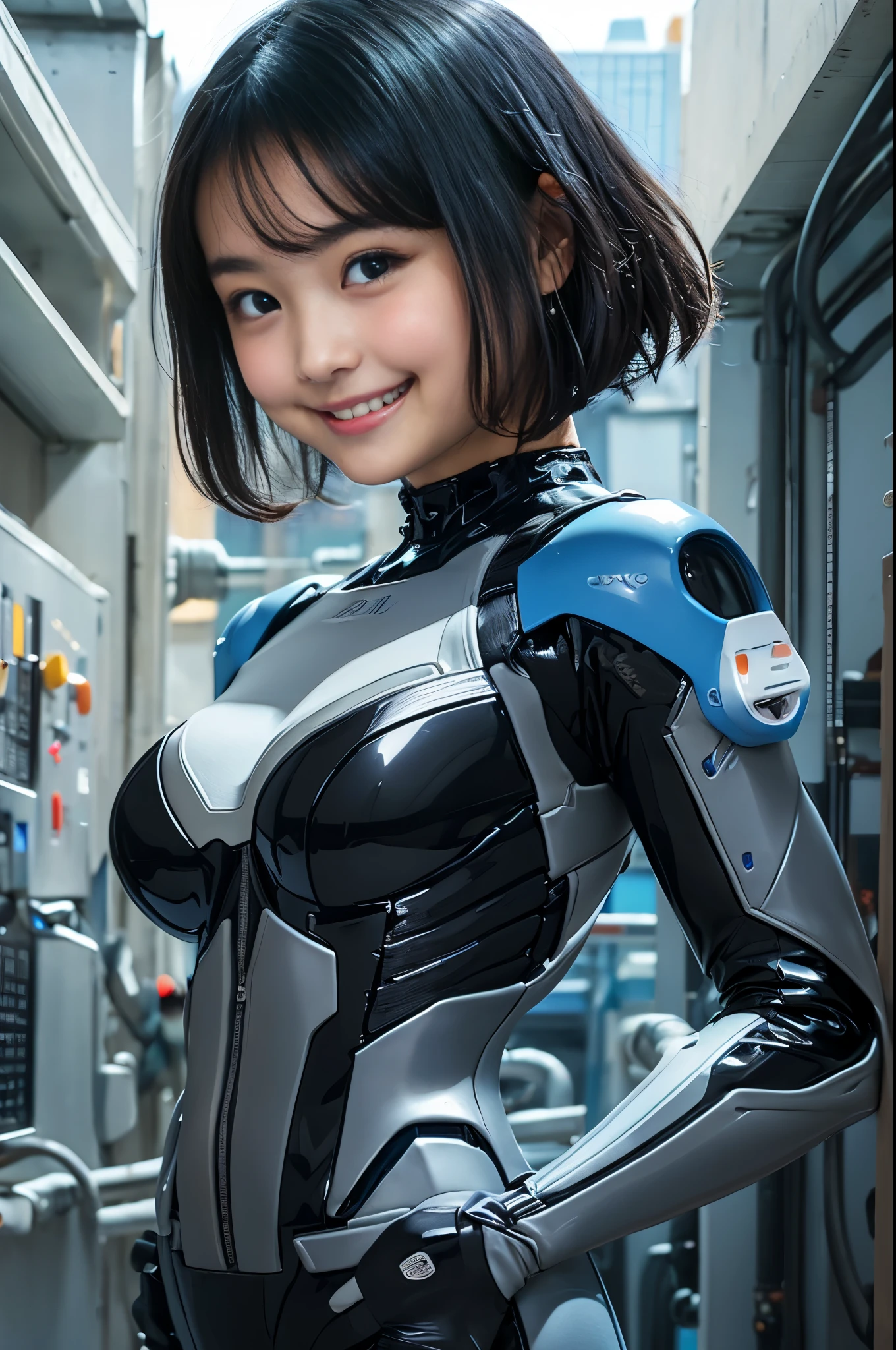 （8k、Raw photography、Highest quality、masterpiece：1.2),(Black Hair、Dark Eyes:1.9),(Plug Suit:1.6)、View your audience,Viewed from the front,White skin,(:1.4)、(Tight waist:1.6)、(Clothes that accentuate the shape of the breasts:1.0)、(Big Breasts :1.3)、Slim figure、Ultra-high resolution,beautiful,beautiful fece,(One person、No background:1.9),whole bodyボディー,Japanese women,（reality的：1.37）、Photon Mapping,reality、(Baby-faced and cute: 1.4)、(Cute Smile: 1.8)、(Round face: 1.8)、Radio City、Physically Based Rendering、Depth of field rally background、photograph, (:1.8),（:1.6）,whole body、Great quality