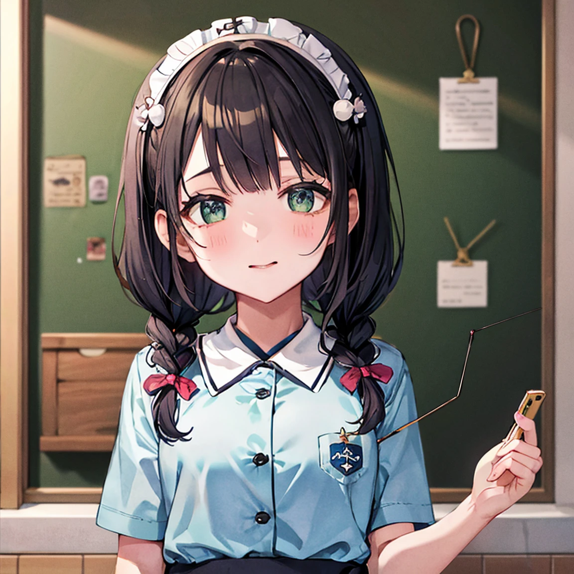 masterpiece, Highest quality, High resolution, User interface 1, One girl, (9-year-old girl, Shigure Ui(9 talents)), alone, Hair Ring, Green Eyes, pom pom hair accessories, (White satin children's panties:1.4),(Unbutton one's jacket, Open the front of your jacket) , White knee socks, Braiding, beret, Cowboy Shot, Sit on the stairs、Browsing Caution:1.5、(Bend your knees,Spread your legs wide),Inside the room,smile,Roll up the hem of your miniskirt, Showing panties, (Nipples, Pussy)