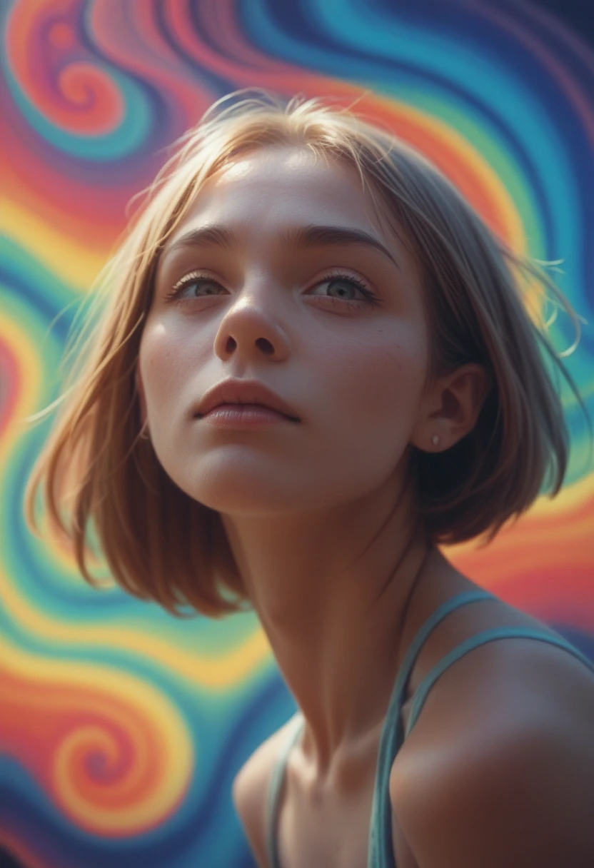 a very realistic and psychedelic work full of flashy and bright colors. It's textured and twisted dust