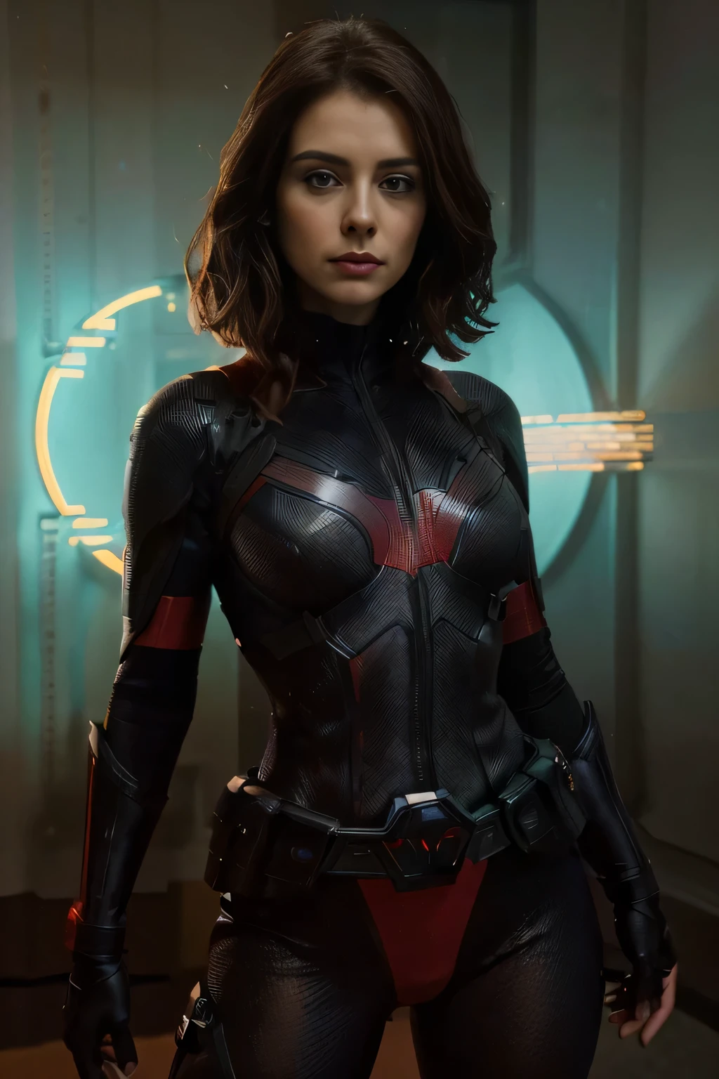 Arafed woman dressed in black and red standing in a room, alison brie as black widow, dark natasha, Medium close-up ( Mcu ), female main character, full length cinematic shot, Profile picture, portrait, black widow, Charli Bowater, 8K still film, closeup portrait, Wojtek FUS, alexey egorov, arte the fan