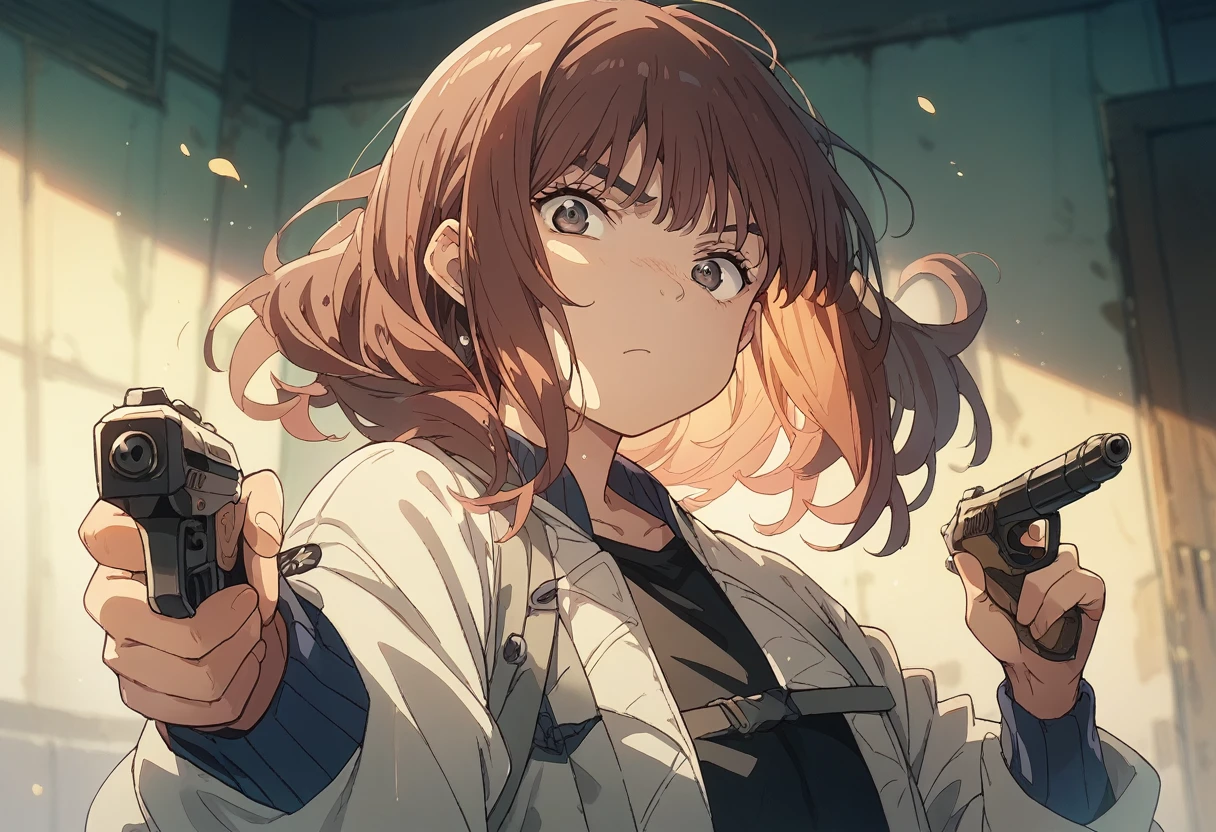 Kiruko pointing forward with a hand gun