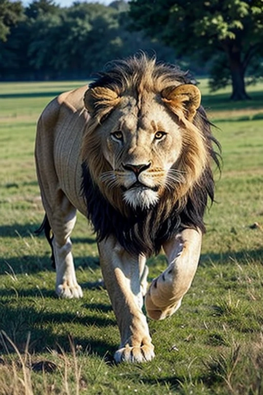 a lion walking on the grass, jpeg artifacts, UHD, UHD