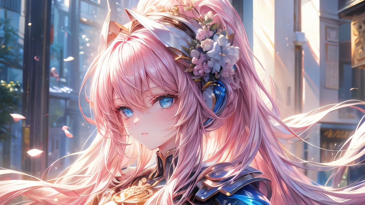 Anime girl with long pink hair and blue eyes standing in a forest., detailed digital anime art, 4K anime style, hermoso portrait animado, portrait, Knights of the Zodiac, , anime art wallpaper 4k, 4k anime art wallpaper, blonde anime girl with long hair, 8K high quality detailed art, anime art wallpaper 8k, pink fur princess, detailed anime art
