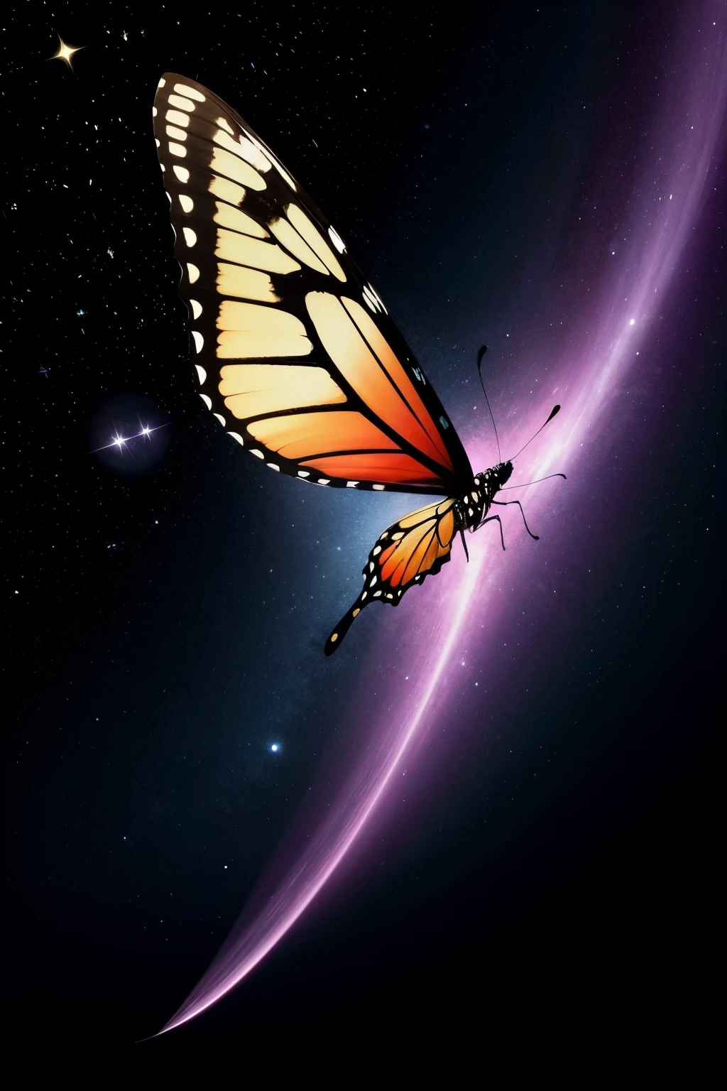 Butterfly flying under a star