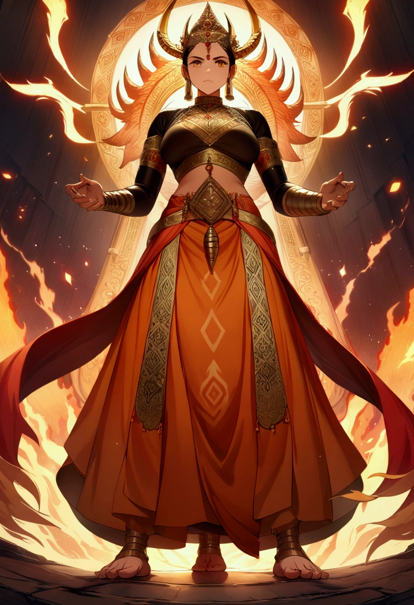 (((AGNI))) best quality, ultra-high resolution, 4K detailed CG, masterpiece, The God of Fire,Hindu clothing, Hindu mythology, ((STANDING POSE)), Hindu painting style, aesthetic, centered on the screen