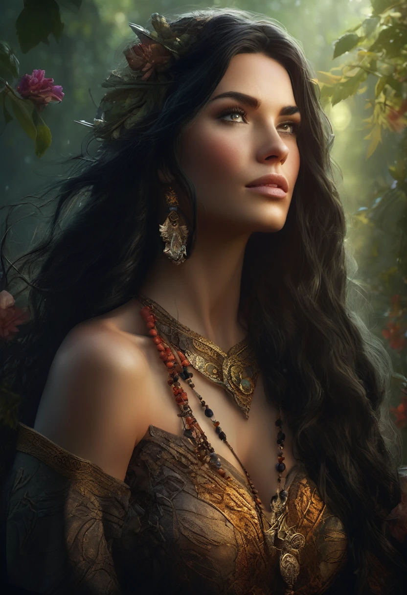 (Beautiful druid girl:1.3, long and wavy black hair, Caucasian skin) Hugging the Wolf  (Extremely detailed CG 8k unity wallpaper,work of art, best qualityer, ultra detali, beautiful and detailed eyes:1.2),better lighting, (best shade, extremely delicate and beautiful, blossom), work of art, best qualityer:1.1, realisitic:1.3, cinematic lighting:1.2, In a dark cave:1.5, ultra fotorrealisitic, fotorrealisitic:1.0, sharp focus:1.1, Depth of field:1.1, 50mm, Nathan Wirth&#39;s style, Hasselblad X1D II, Holds 160 pointed ears, Leprechaun