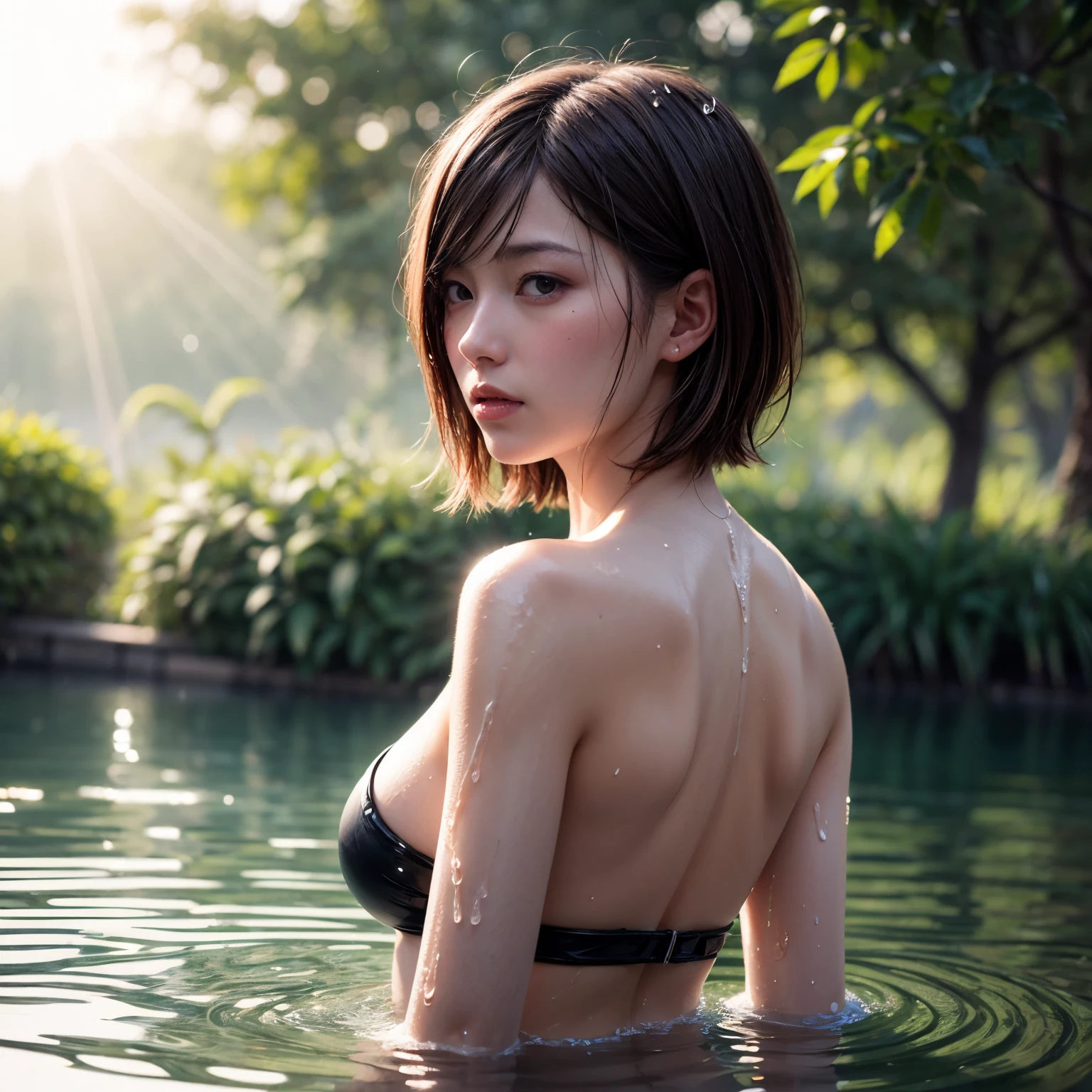 SFW,(((Misako Renbutsu)))Beautiful Young Female with Silver Fox Tail in Lake, extremely delicate and beautiful,Outstanding light and shadow,Clear and bright sunlight, Professional portrait (Face Closeup from below), Semi-nude photography, close up portrait of bathing in a lake, Oodles(Floating Petals), ((backlighting)) Sparkling water surface with Reflection and Refraction, ((Soaked Whole body in water)), ((beltbra)) Visible Upper breasts, {lens flare|Shade|bloom|[chromatic aberration]}, TopQuality Masterpiece of 8K Ultra-detailed DigitalPainting (by Jeremy Lipking)  (Breasts Hiding in Under Water)