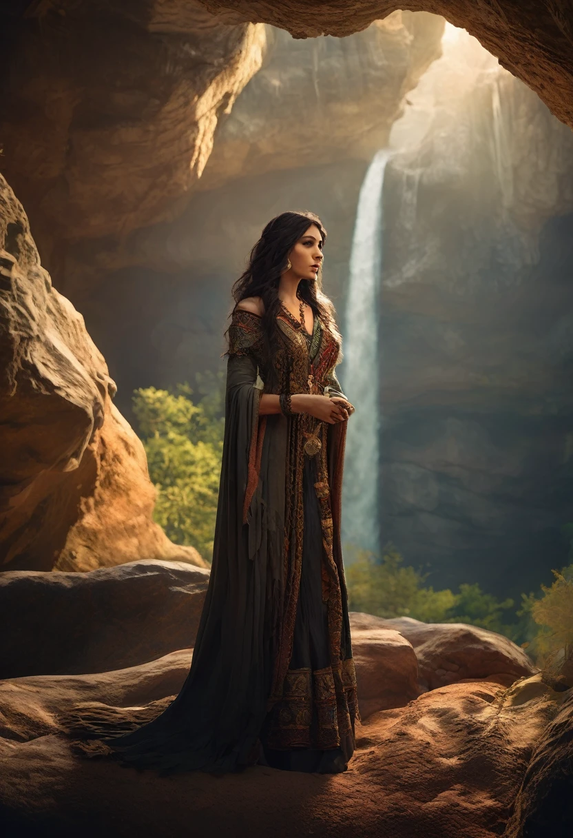 (Beautiful druid girl:1.3, long and wavy black hair, Caucasian skin) Hugging the Wolf  (Extremely detailed CG 8k unity wallpaper,work of art, best qualityer, ultra detali, beautiful and detailed eyes:1.2),better lighting, (best shade, extremely delicate and beautiful, blossom), work of art, best qualityer:1.1, realisitic:1.3, cinematic lighting:1.2, In a dark cave:1.5, ultra fotorrealisitic, fotorrealisitic:1.0, sharp focus:1.1, Depth of field:1.1, 50mm, Nathan Wirth&#39;s style, Hasselblad X1D II, Holds 160 pointed ears, Leprechaun