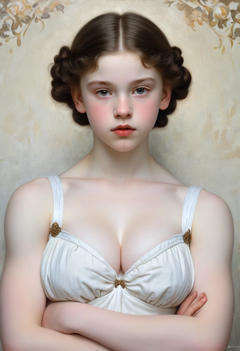 pale skin muscular brunette 13 year old girl huge breasts in the style of William-Adolphe Bouguereau