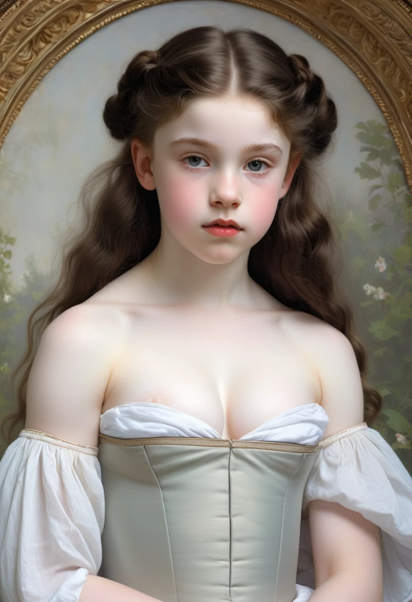 pale skin muscular brunette 13 year old girl huge breasts in the style of William-Adolphe Bouguereau