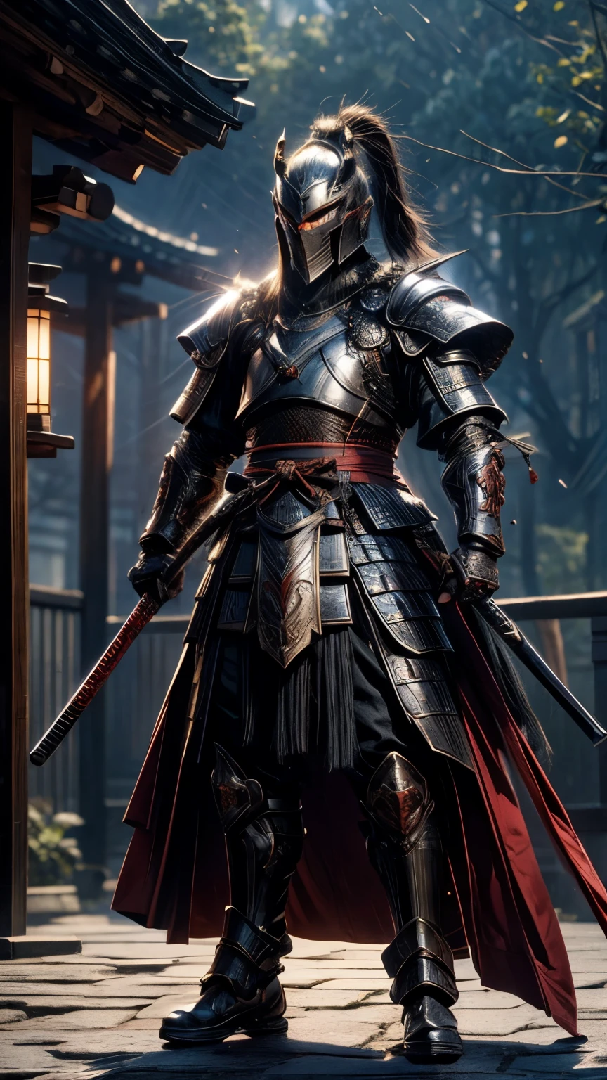 full body, Japanese samurai with armor、highest bit、highly detailed armor、reddish、ck、Perfect style、very detailed background,realist,ultra detailed,super detailed skin,light glare,film grain,According to II,Lens flare,Sharpen,cinematic shadow,