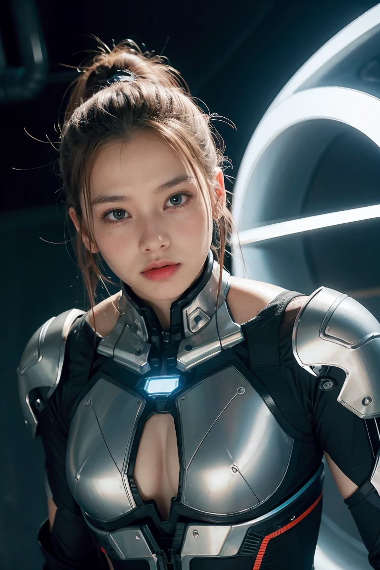 1girl, Generate an detailed male Human cyborg hybrid, this prompt creates a captivating depiction of a detailed Human cyborg hybrid, showcasing the seamless fusion of organic and mechanical and cybernetic elements. The fighter class cyborg should possess advanced technology, seamlessly integrated with its biological features, resulting in a formidable and visually stunning being that captures the imagination. Strike a balance between the natural world and cutting-edge tech in this one-of-a-kind design,  
