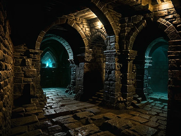 style of evilcore ::.5 style grimdark::.5 style dark fantasy::.5 inside dungeon corridor, stone walls with wood door, torchs in te walls, HeroQuest, D&D, warhammer 