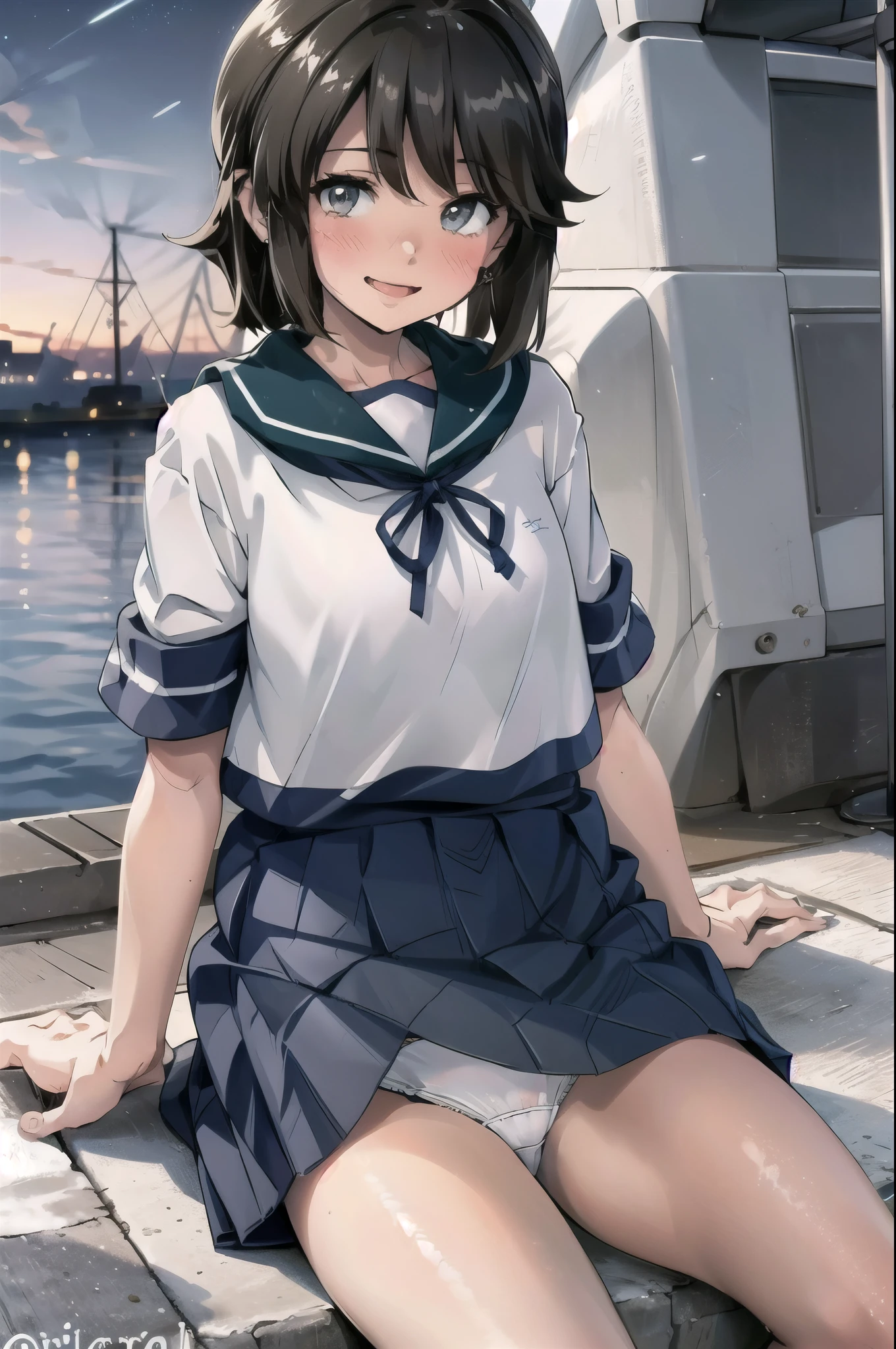 Deep Snow KC, One girl, Solo White Seravuk, , Short sleeve, skirt, blue skirt, Blue sailor collar, View your viewers,    port, port ,((White panties)) smile,blush, 