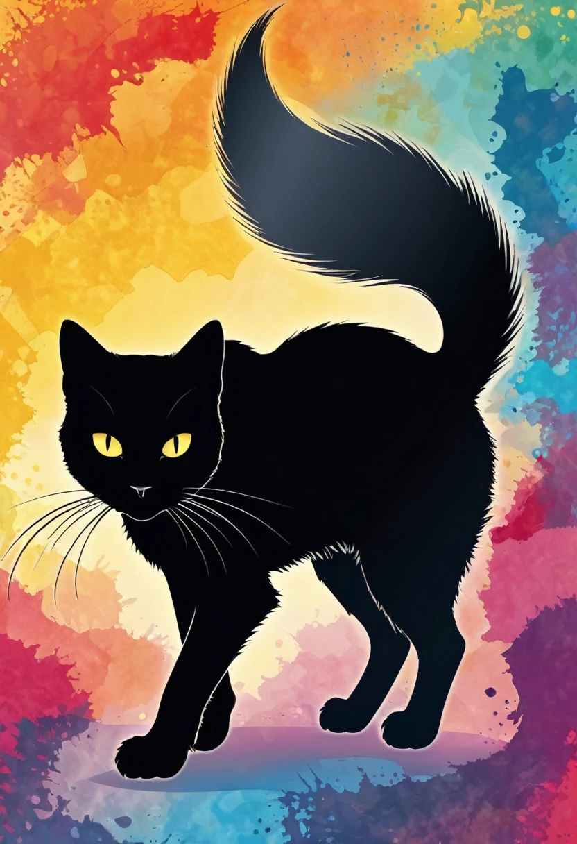 Black cat silhouette on abstract background, sharp edges, masterpiece, drawn with pencil, Vector image