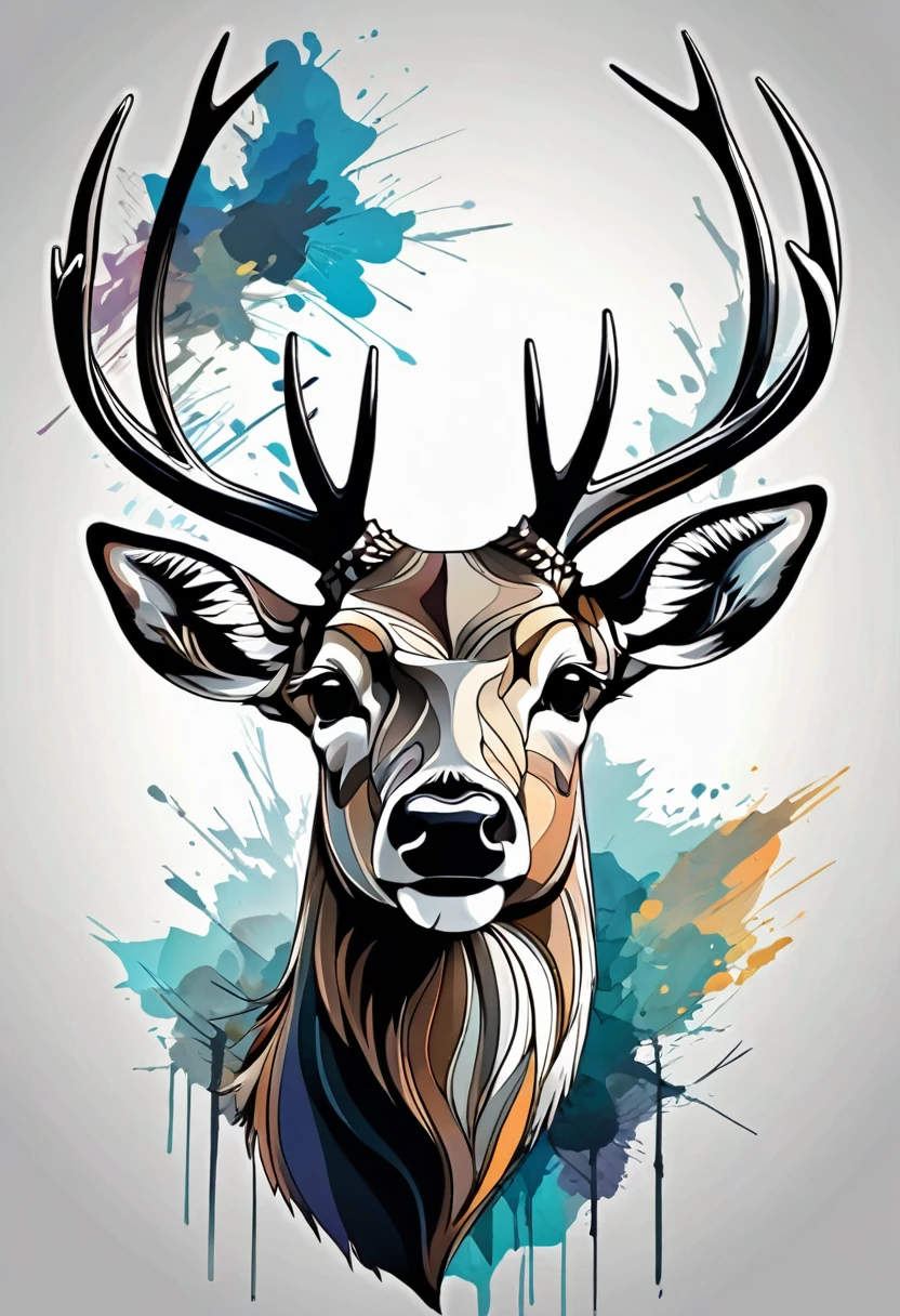 Silhouette of a deer head on abstract background, sharp edges, ​masterpiece, drawn with pencil, vector image