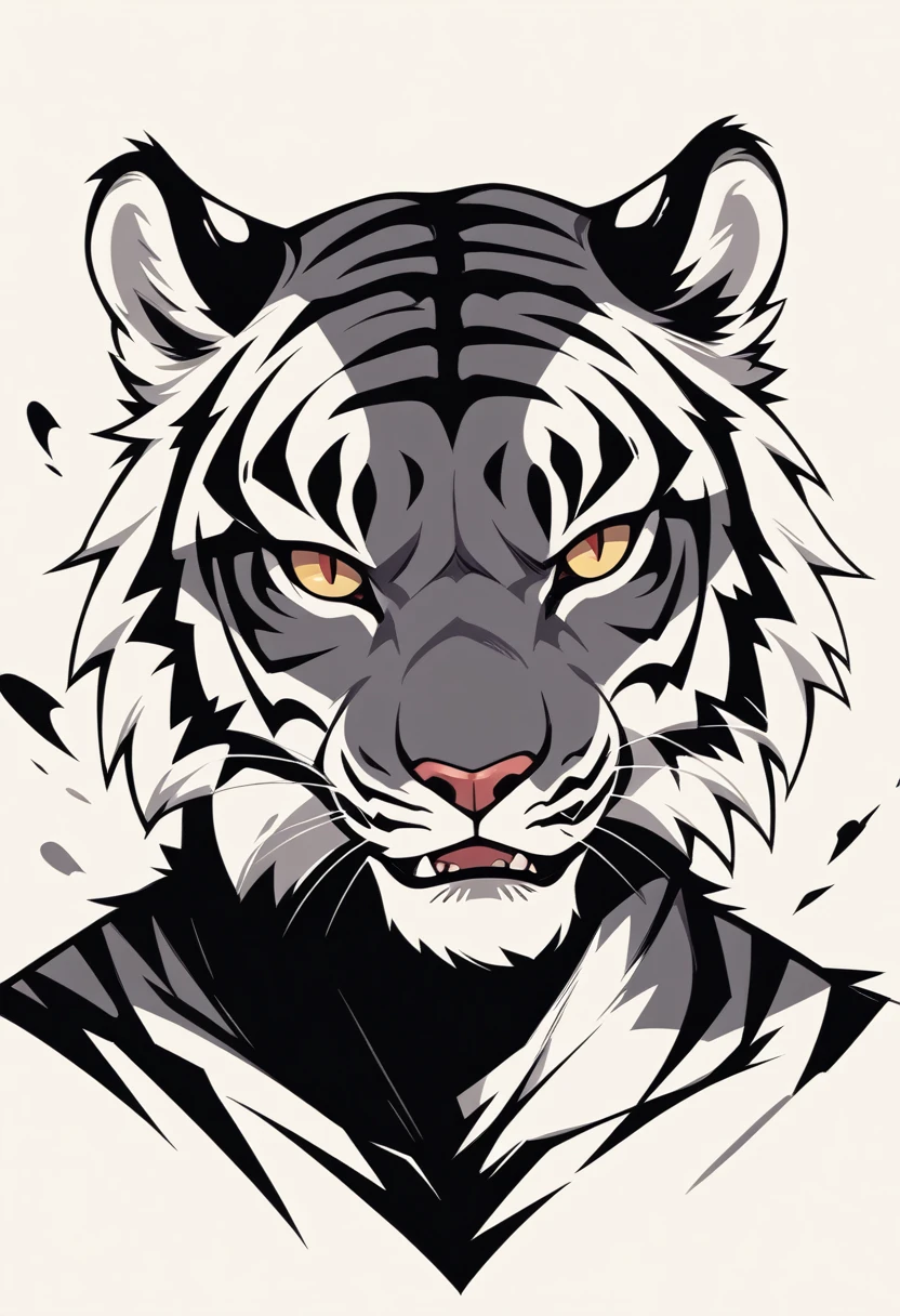 Silhouette of a tiger head on abstract background, sharp edges, ​masterpiece, drawn with pencil, Vector image