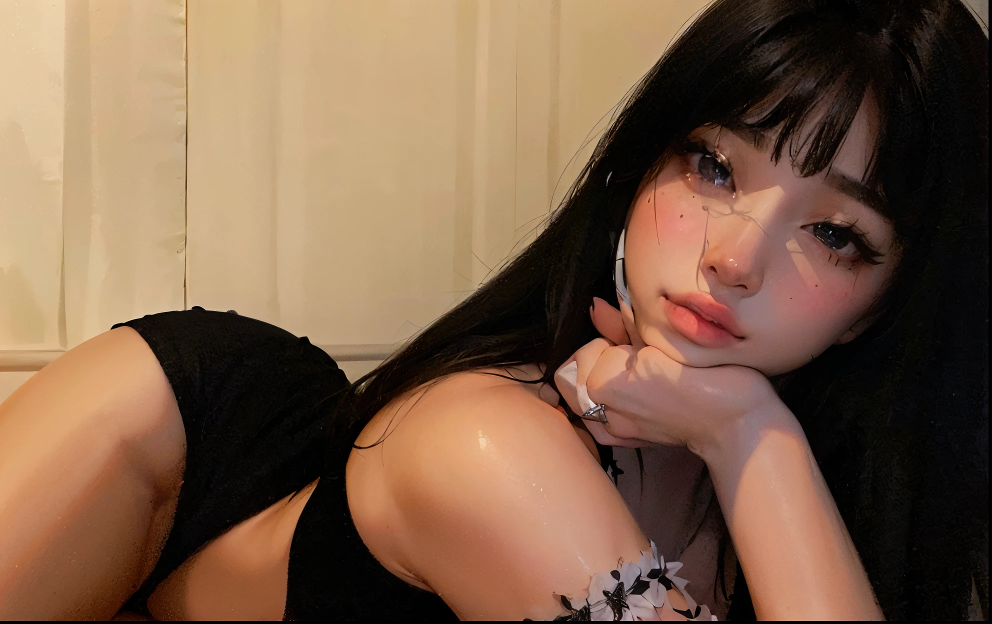 (Best Quality, masterpiece:1.2), ultra high resolution, realist, front lighting, intricate detail, exquisite details and textures, 1 girl, Alone ,(young), Face highlight, Upper part of the body, detailed face, tear mole, white skin, silver hair, Horse tail, hair braid, looking at the viewer, large eyes, that robe, (hollow pattern, white, that), earrings, small breasts, Skinny body, luxury room, Professional lighting, Photon mapping, Radiosity, physically based rendering,