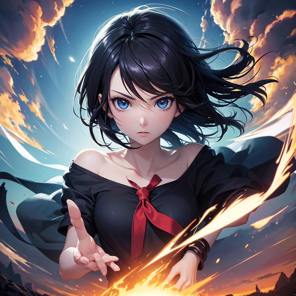 Create an anime image as if it were a movie poster. An animated image, eye-catching and deep