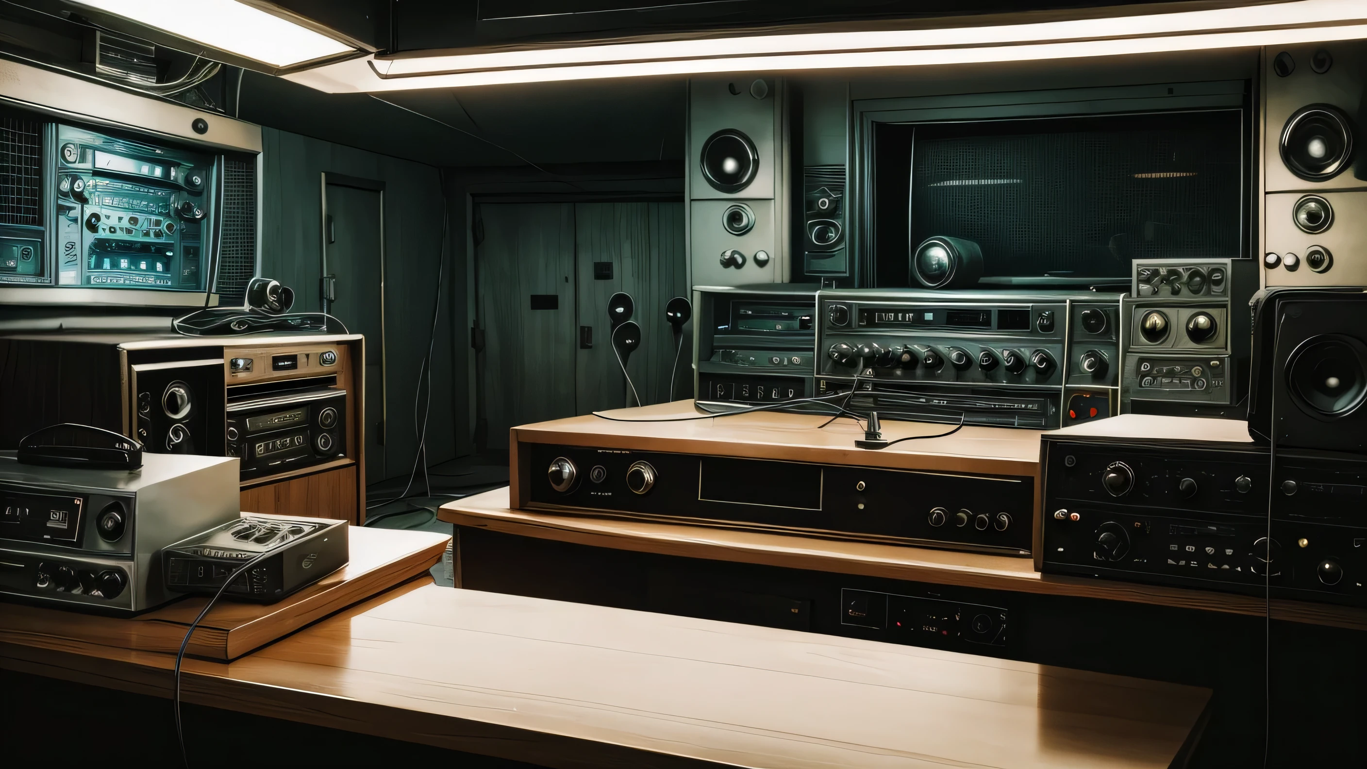 background scene of a ghost radio station from the fifties. high definition, high resolution, high quality, ultra realistic