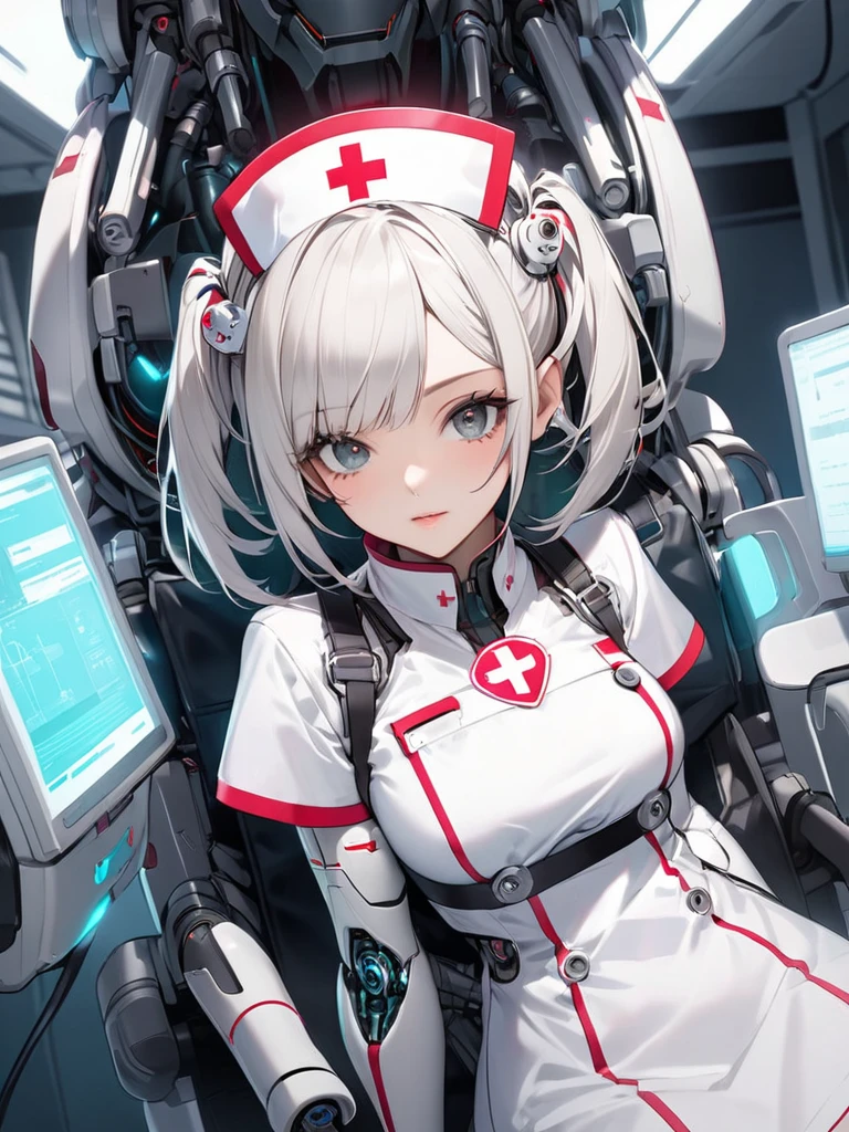 Attractive cyborg nurse, Looking into the patient&#39;s face from the side of the bed, We will fully support you during your hospital stay, A refreshing and captivating smile, Sincere love, Devoted Service, BREAK: View from the patient lying in bed, Peek in and see what&#39;s going on, BREAK A cyborg that represents a mature woman, It has the appeal to captivate patients, Senior Nurse, specialist, 