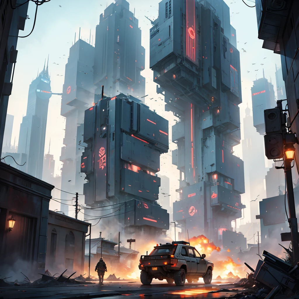 War in a district of a futuristic city.