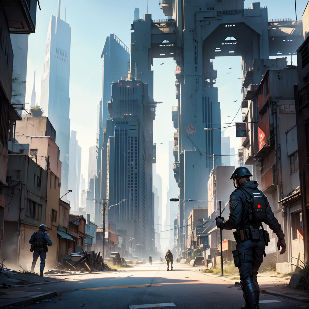 War in a district of a futuristic city.