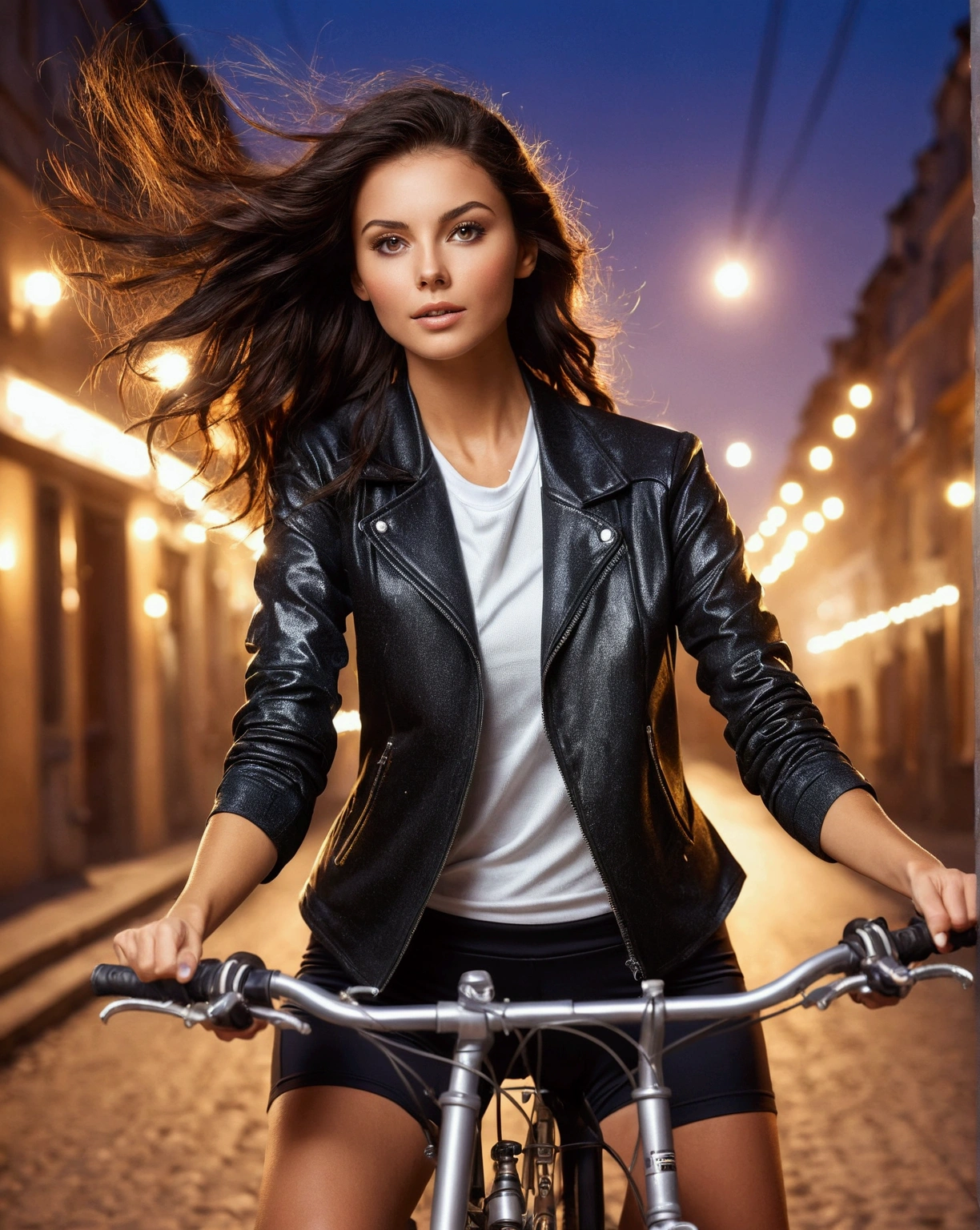 sporty brunette on a bicycle