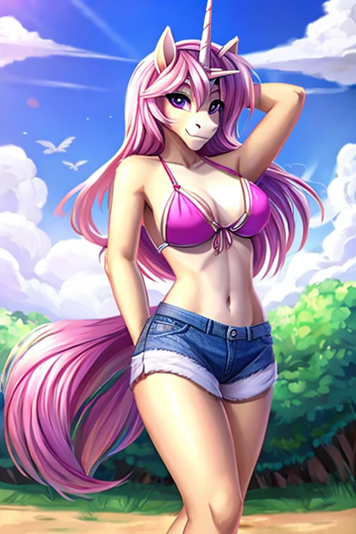 Unicorn wearing short shorts bikini