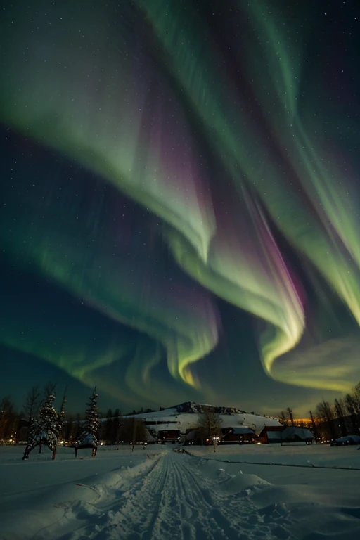 winter landscape, with Northern Lights