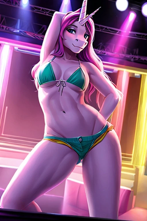 Unicorn wearing short shorts bikini stripper