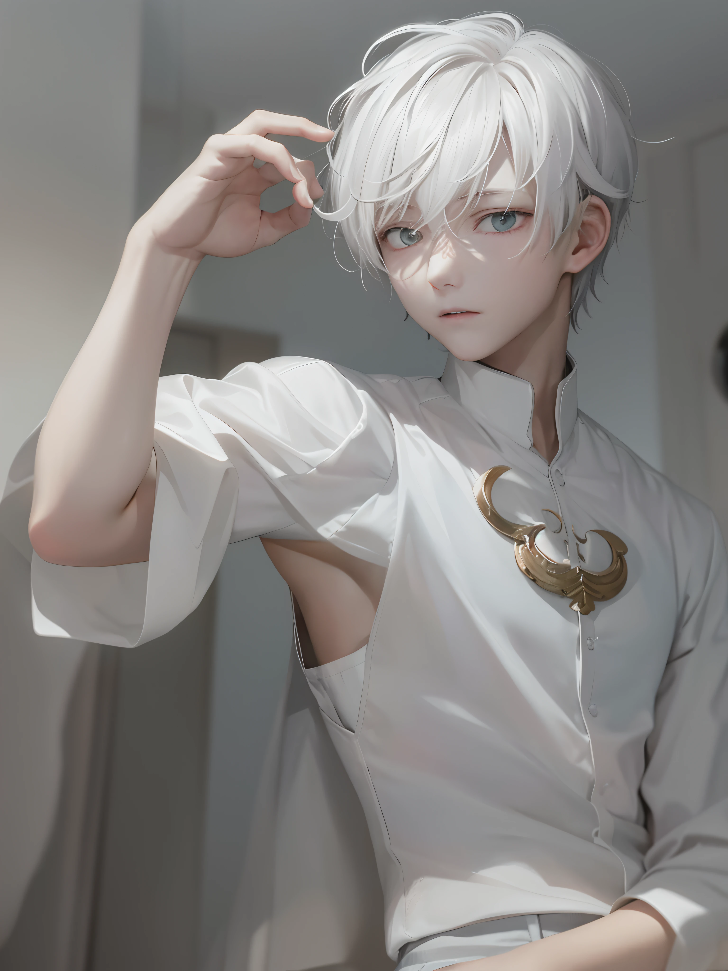 1 chico，male，Young man，pale ager，（（（White Rose））），White shirt，sales，Bloods，Screen contrast is low.，high brightness，by white