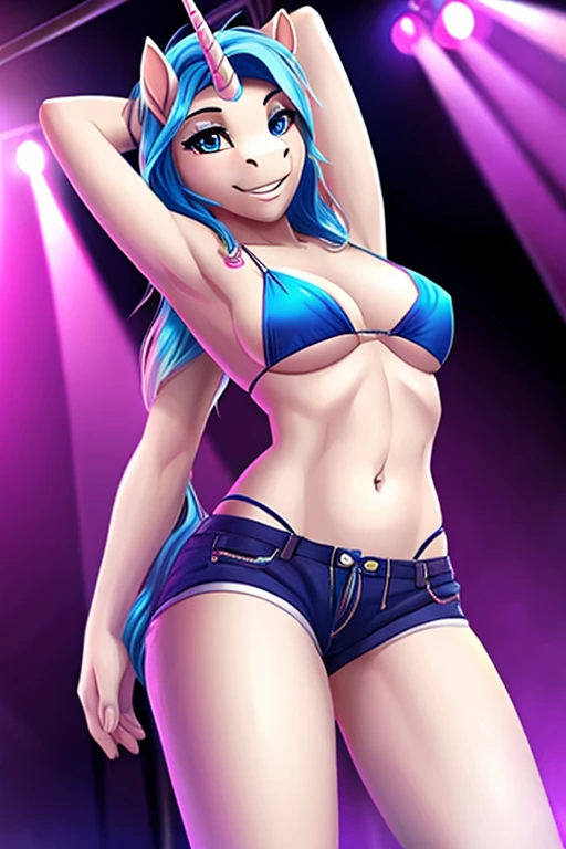 Unicorn wearing short shorts bikini stripper 