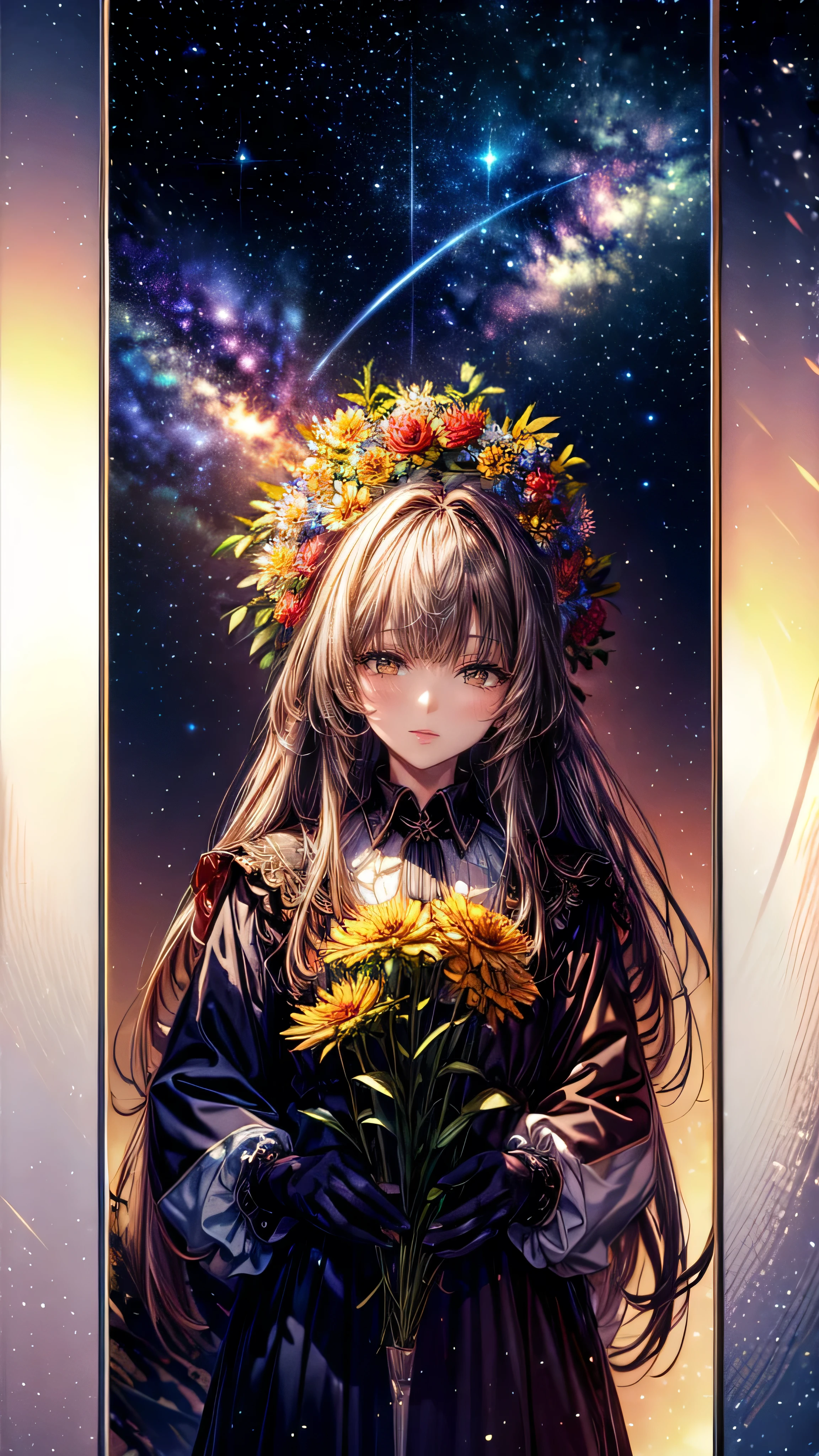 (((masterpiece)))、(((Highest quality)))、((Very detailed))、in the forest、Girl playing piano、play、Flowers Bloom、Calm、The light shines、Starry Sky、The wind is blowing、masterpiece,best quality,ultra detailed,high-resolution,8k portrait,unity 8k wallpaper,extremely detailed CG unity 8k wallpaper
