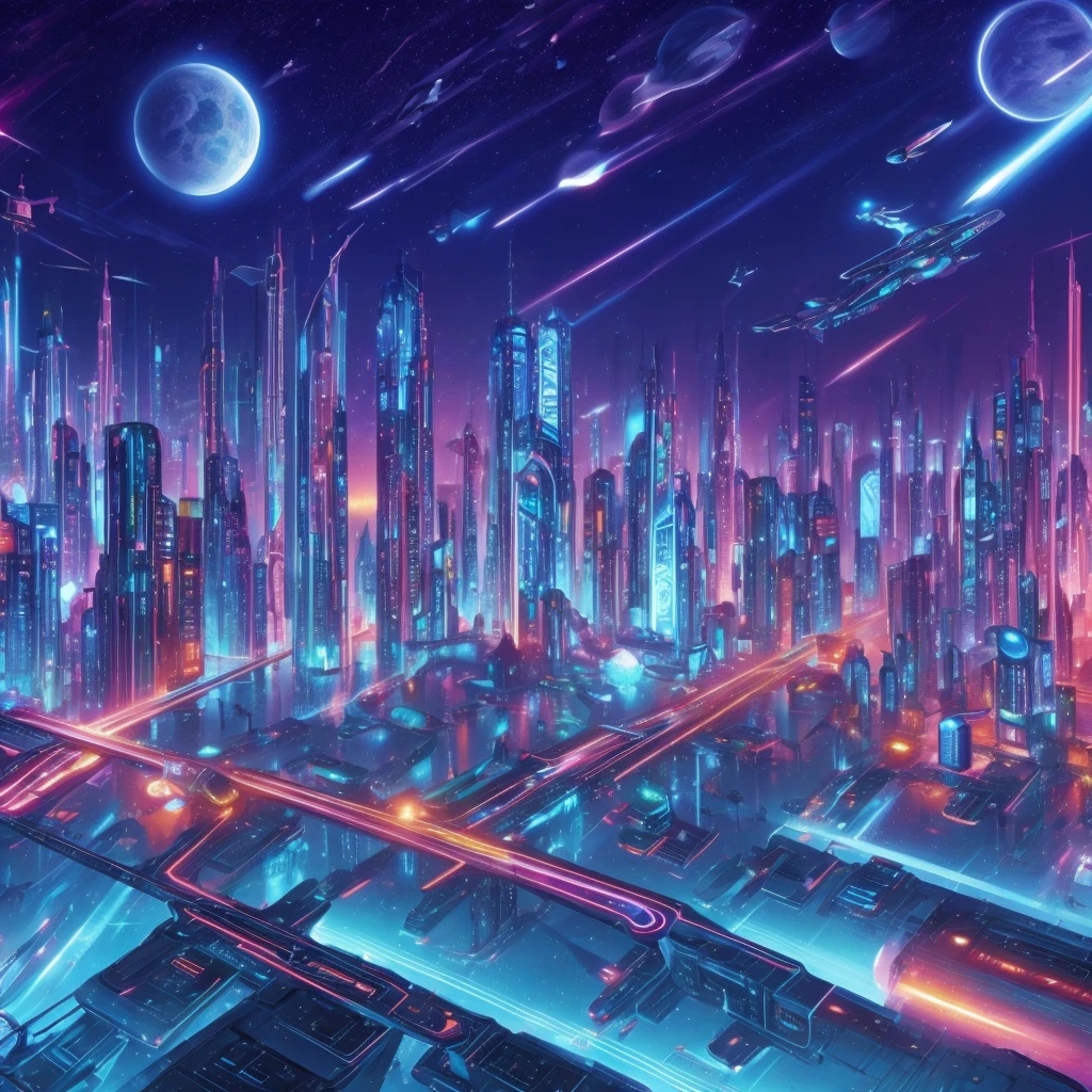 star farm city, a far future sci-fi decopunk painting by greg manchess and makoto shinkai, trending on artstation, [:vibrant digital painting:0.4]
