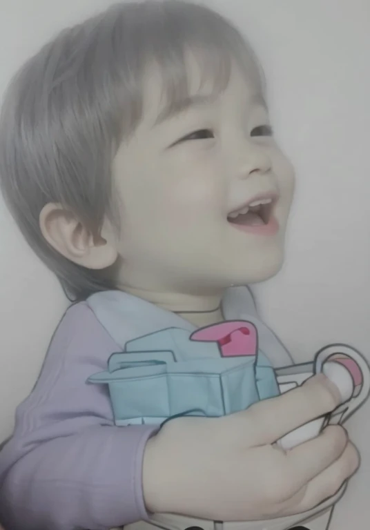 Realistic color photography style、Smiling emphasizes nasolabial folds. Make the chin a little thinner and accentuate the nasolabial folds.、I want it to look more like a color photograph............。3 year old boy, Xu々To、Clearly visible、Emphasizes deep nasolabial folds from nose to mouth、Generate left and right dimples、Show me your beautiful smile.。Make your eyes look cute with double eyelids.More more more more、Realistic、Generate it in a photo style.Please create beautiful teeth in the mouth.。