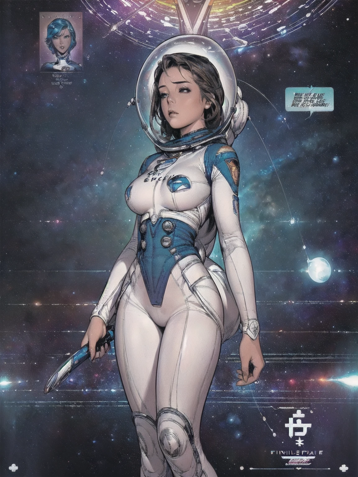 (((best final quality))),((((standing alone:1.2)))),((((1 girl:1.2)))),((((beautiful perfect woman)))),(((detailed perfect body, perfect finger detailed))),((((((ultimate space thriller movie poster)))))),(((to burst, close up))),(((((American comics))))),(((extreme highlights))),(((extremely colorful, primary colours))),neckleace, super beautiful lady,(((((Typography))))),(((text))),(((((looking up or looking down))))),(((((speech bubble)))))