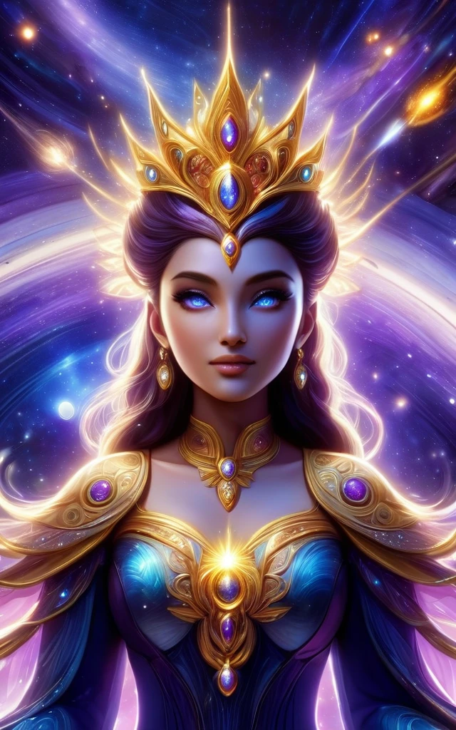 (Celestial Empress:1.2), (cosmic queen:1.2), flowing luminescent gown, stardust and galaxies, ((masterpiece:1.4, best quality)), ((masterpiece, best quality)), (photo realistic:1.4), 1woman, (regal empress), ((hair like a river of light)), shimmering stars, celestial bodies, majestic throne, meteorite throne, precious gems, glowing nebulae, vibrant auroras, swirling galaxies, distant planets, wise eyes, serene expression, commanding presence, cosmic space, deep blues, purples, radiant golds, silvers, comets, Saturn-like rings, cosmic dust, soft radiant lighting, intricate details, majestic, enchanting, otherworldly, celestial beauty, Rich Detail, Perfect Image Quality