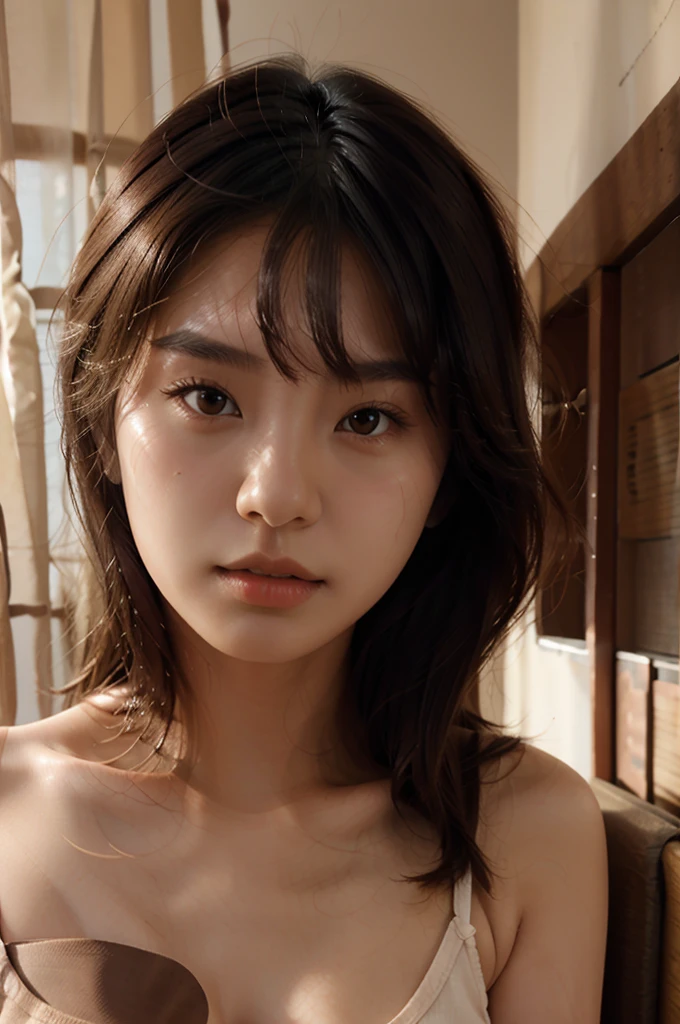 Kimi, 19 ans, femme asiatique, fine facial features, brown eyes, natural big, 1 meter 70, prudish face,