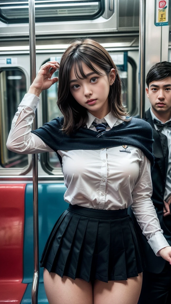 masterpiece, Highest quality, 8k, Young and beautiful girl, 、The clothes are big、photo shoot, Cute Face, Thighs, (((A lot of men、crowded train、in the train、Surrounded by men、Being touched、Being molested))) (((Embarrassing)))、Embarrassing、No makeup, 10 generations, Detailed face, Background Blur、Tight waist、((((School uniforms、White shirt、Checked mini skirt、Lift up your skirt、Showing pussy、Show me your pussy)))), short hair、Light brown hair、((痛みに耐えながら自分でLift up your skirtください..))、Bright classroom、Thighs、Spread your legs、short hair、(Droopy eyes、Round face、Lovely)、((Many Hands、Please touch my whole body))、(Please be molested by a lot of men、I&#39;ve been molested from behind)、genital、(Touching the body、Chest rubbed、Having your groin touched、Many Handsに、Touching pussy)、(((Man hugging、Many men hugging from behind、Men please rub the girls&#39; breasts)))