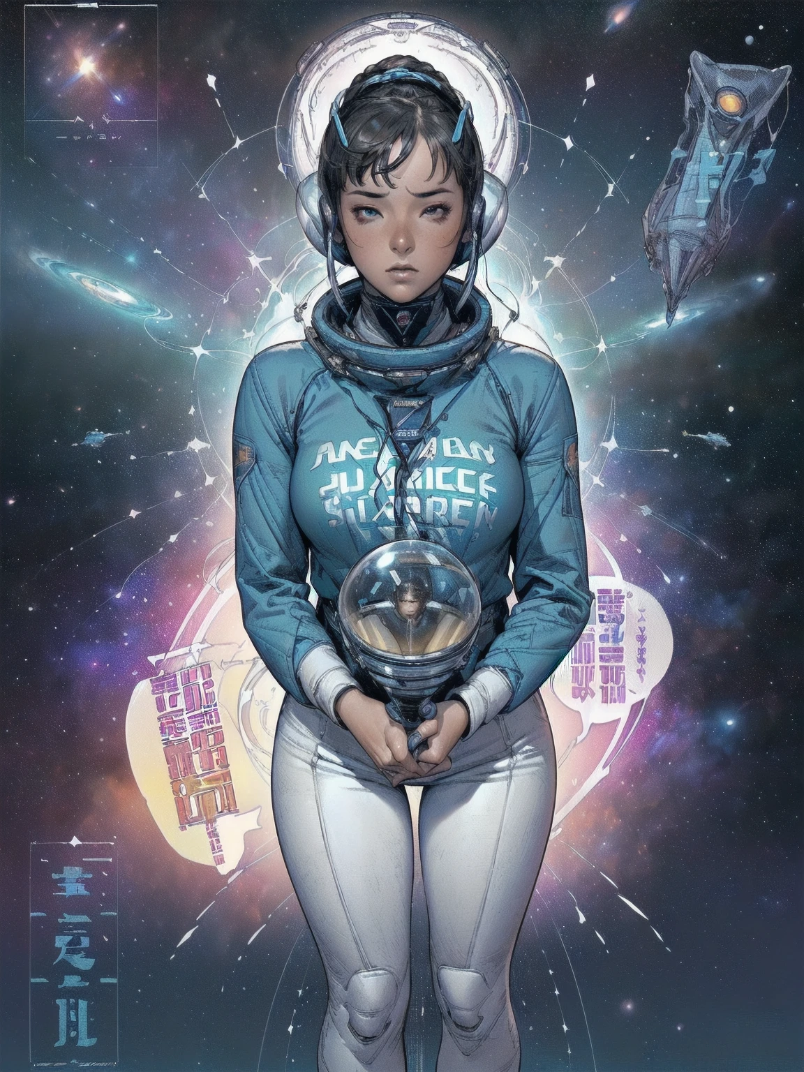 (((best final quality))),((((standing alone:1.2)))),((((1 girl:1.2)))),((((beautiful perfect woman)))),(((detailed perfect body, perfect finger detailed))),((((((ultimate space thriller movie poster)))))),(((to burst, close up))),(((((American comics))))),(((extreme highlights))),(((extremely colorful, primary colours))),neckleace, super beautiful lady,(((((Typography))))),(((text))),(((((looking up or looking down))))),(((((speech bubble)))))