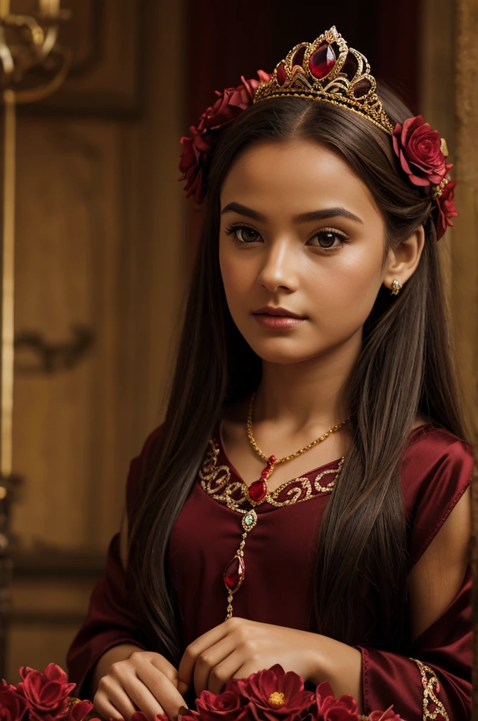 Small tiara with a red gem in the center and a snake crossed with flowers